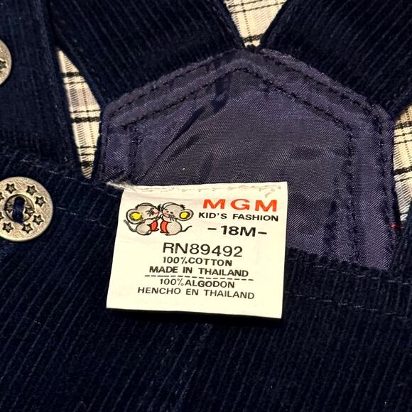 Vintage 90s MGM Kid's Fashion Overalls Set Boys 18M Corduroy Plaid Dalmatian Dog - Picture 8 of 9